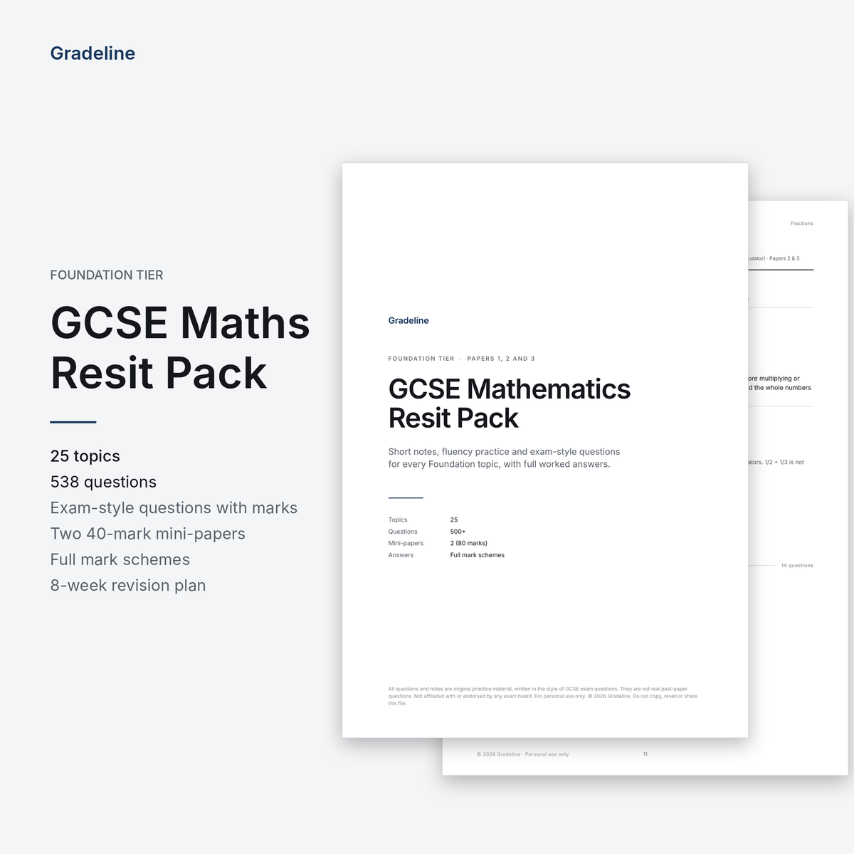 GCSE Maths Resit Pack: Foundation Tier (538 Questions + Mark Schemes, PDF)